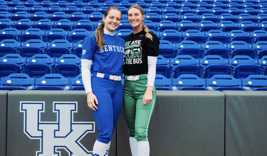 Karissa Hamilton (left) and Paige Maynard had an on-field, pre-game reunion that will have people talking about it for a long, long time. Photos from John Lamar
